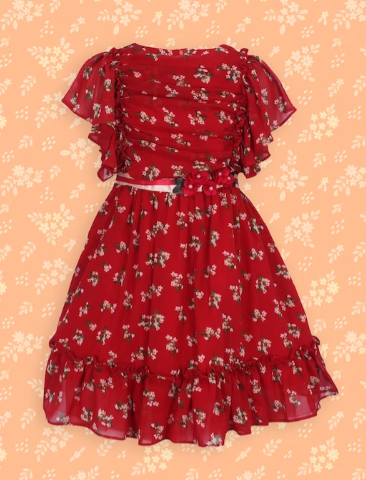 CUTECUMBER Girls Red & White Printed Fit and Flare Dress