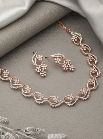 Rose Gold-Plated White AD-Studded Jewellery Set